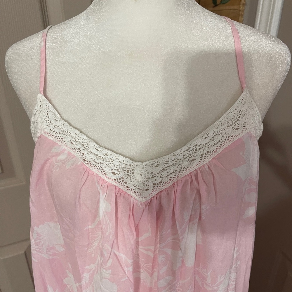 Joyspun soft pink white floral spaghetti strap midi nightgown. Sz M. - Picture 2 of 8